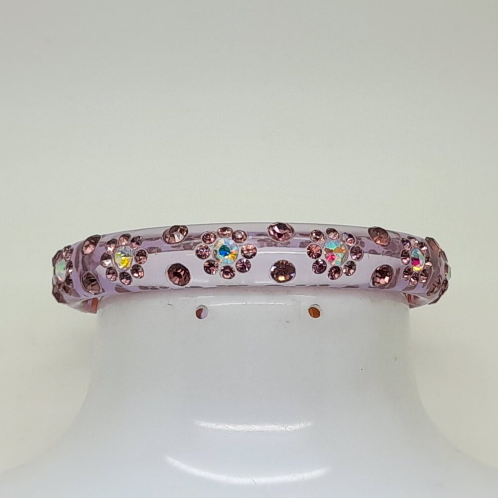 light purple round transporent Plastic flower rhineston fashion bangle bracelet - Picture 3 of 5